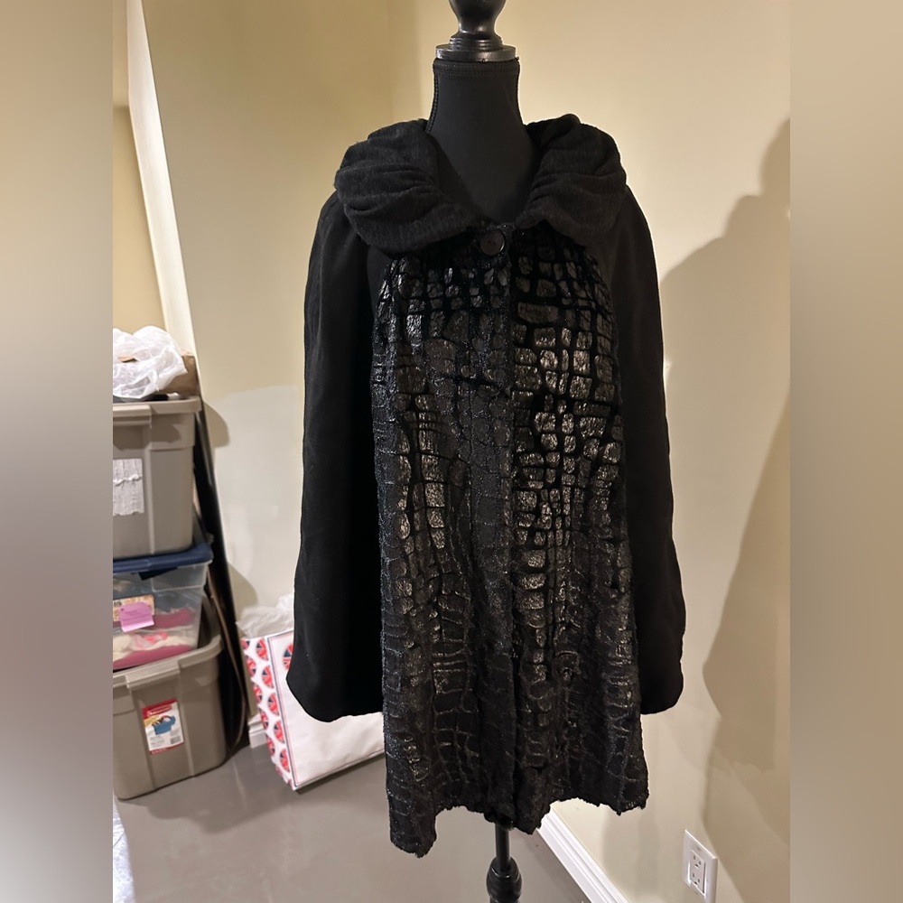 Black Textured Cape Coat